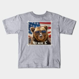 Funny Patriotic Bear MERICA! Happy Birthday America! Kids T-Shirt